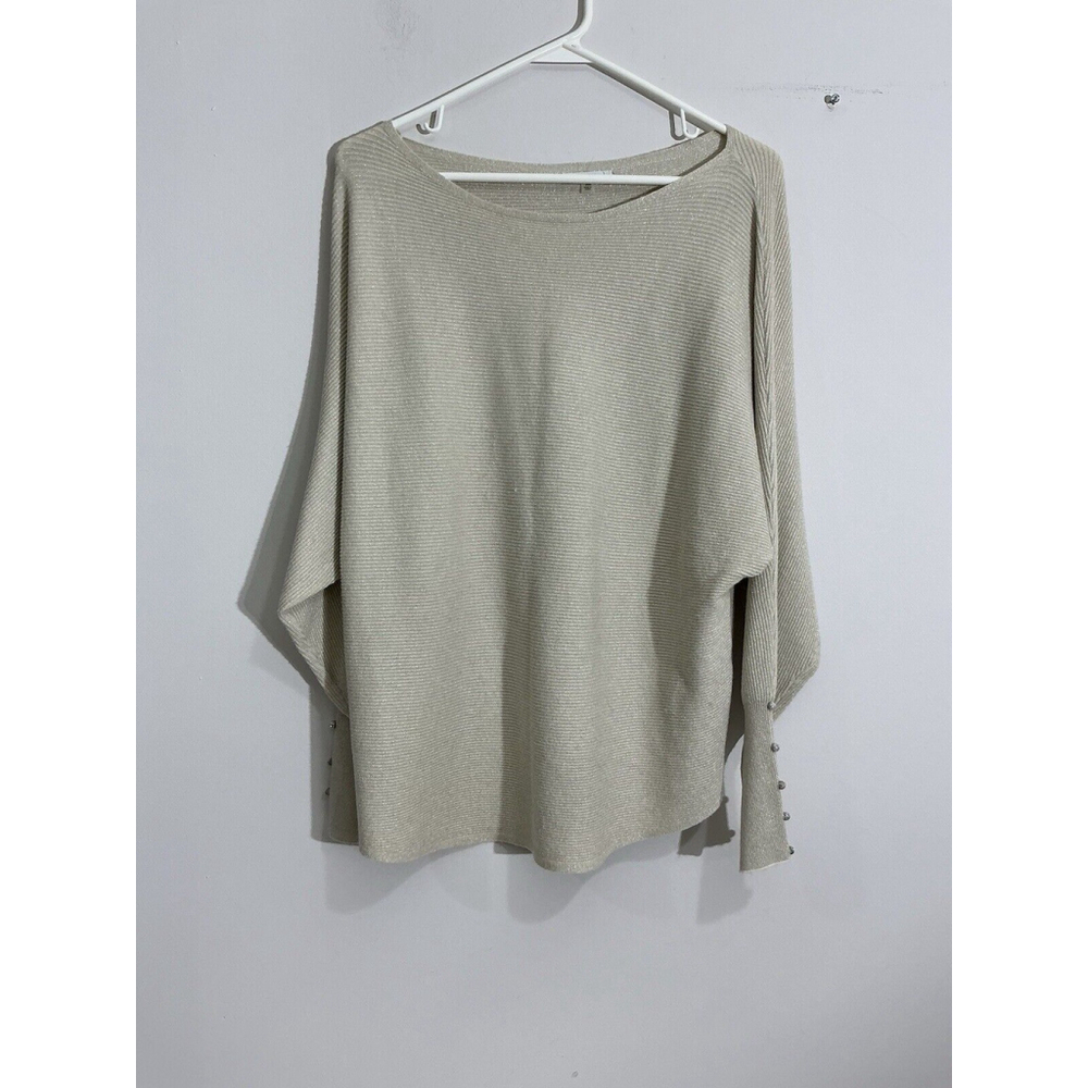 Womans Villa Milano Ivory Silver Long Sleeve Pullover Oversized Sweater XL